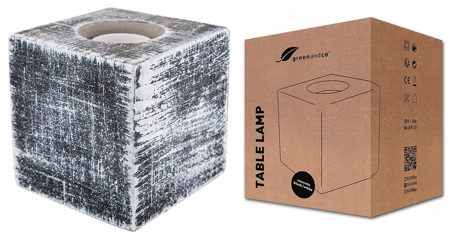 Настільна лампа greenandco Concrete бетонна E27 з вимикачем та вилкою 10 x 10 см чорна, фото №1