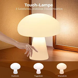 Настільна лампа Гриб Бездротова Сенсорна 3 кольори 25 см Біла synthetic.ua - Фото 1