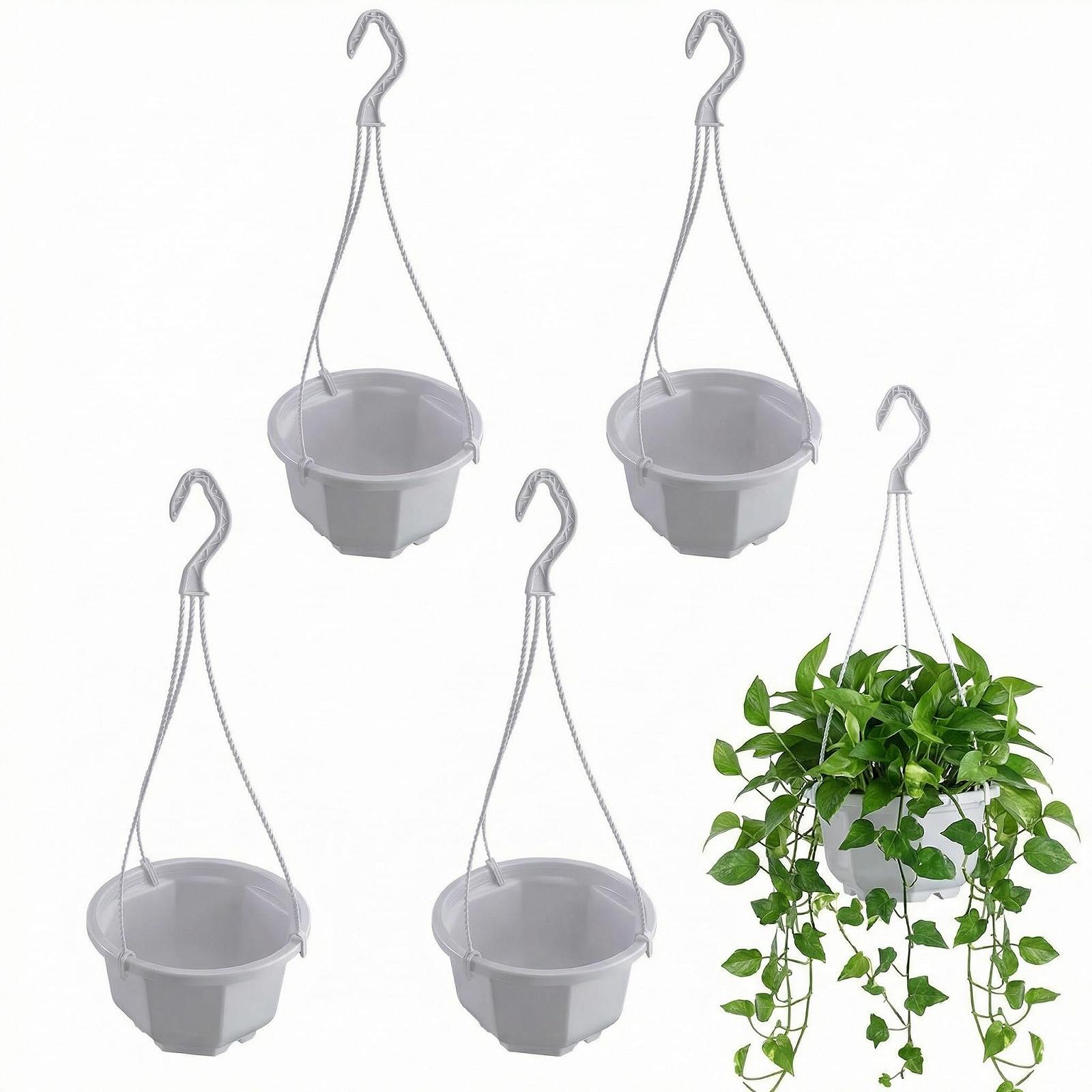 Подвесные горшки для цветов Yardwe пластиковые с крючками, белые, 5 шт., фото №9