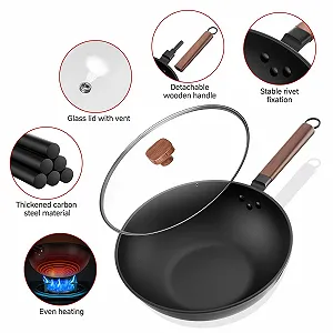 Сковорідка-Wok Jobin 33 см / 5.6 л з кришкою, вуглецева сталь, для азіатських страв, для 4-6 осіб synthetic.ua - Фото 1
