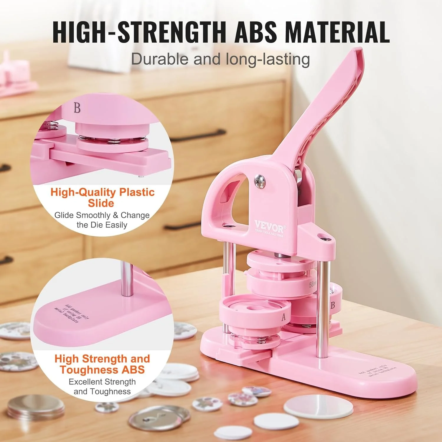 Машинка для виготовлення значків VEVOR JMB-X3 Pink, фото №5 Машинка для виготовлення значків VEVOR JMB-X3 Pink, фото №5