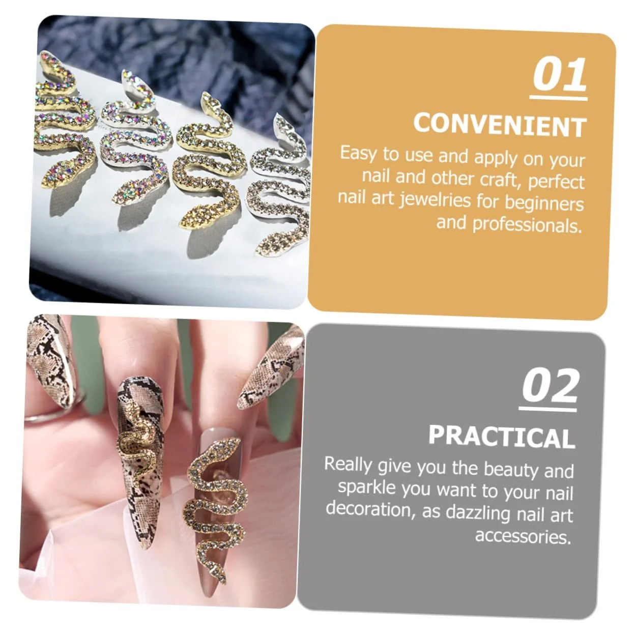 Прикраса для нігтів Змія 3D 7 шт., фото №2