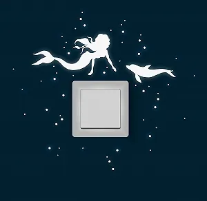 Наклейка на стіну та вимикач Русалонька та Дельфін Флуоресцентна M1618 - Фото 1