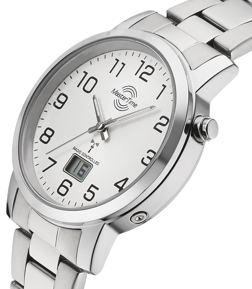 Кварцовий радіокерований чоловічий годинник Master Time Аналогово-цифровий MTGA-10300-12M з браслетом з нержавіючої сталі, сріблястий, фото №2