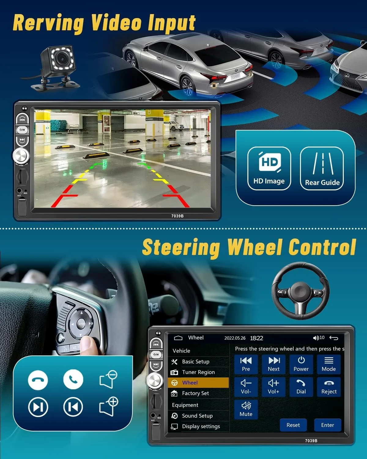 Автомагнитола Hikity-A3061A3--C216 / 7" / Сенсорная / Apple CarPlay / Android Auto / Bluetooth / USB / AUX / TF slot / 1DIN, фото №6