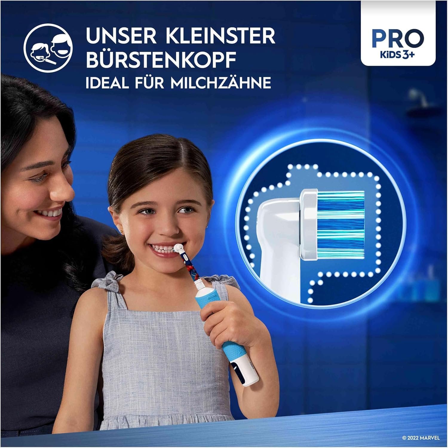 Електрична зубна щітка Oral-B Pro Kids Spiderman з режимом Sensitiv+, екстра м'якою щетиною, 1 насадкою, 1 дорожнім футляром, 4 наліпками, синьо-червона, фото №3