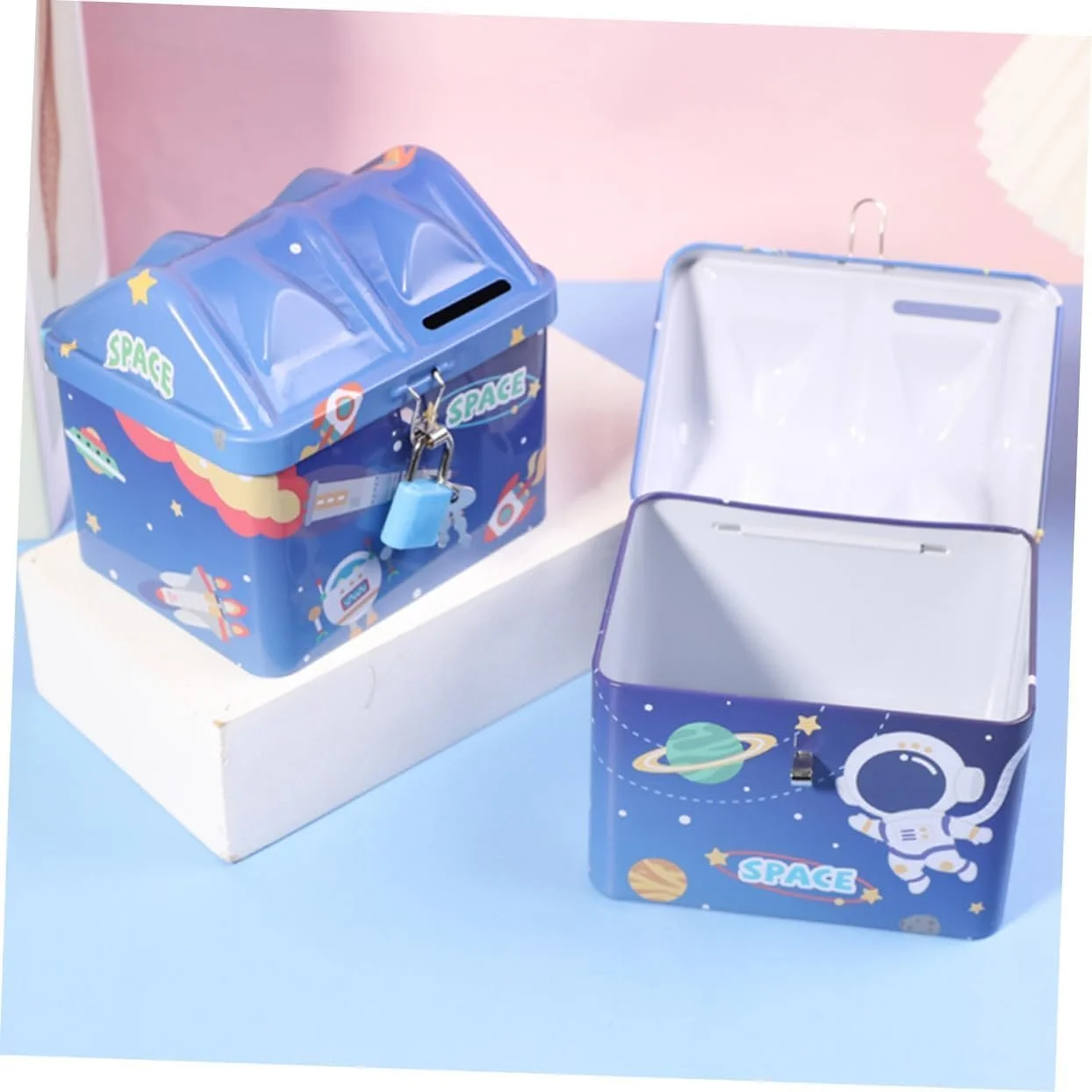 Скарбничка металева Будиночок із замком Space Blue Синій, фото №5