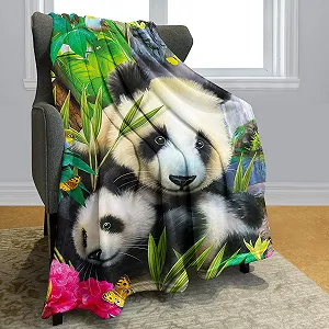 Покривало YISUMEI 150 x 200 см М'яка фланелева Покривало з ніжним флісом для ліжка Дорогоцінні панди synthetic.ua - Фото 1