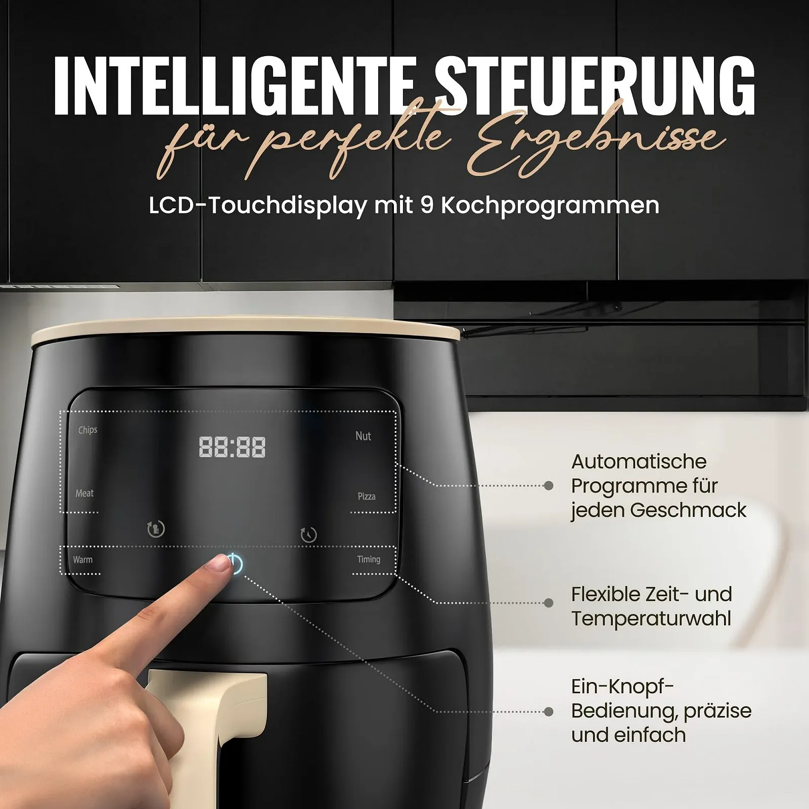 Мультипіч 6 L компактна сенсорне керування таймер антипригарне покриття Black, фото №3
