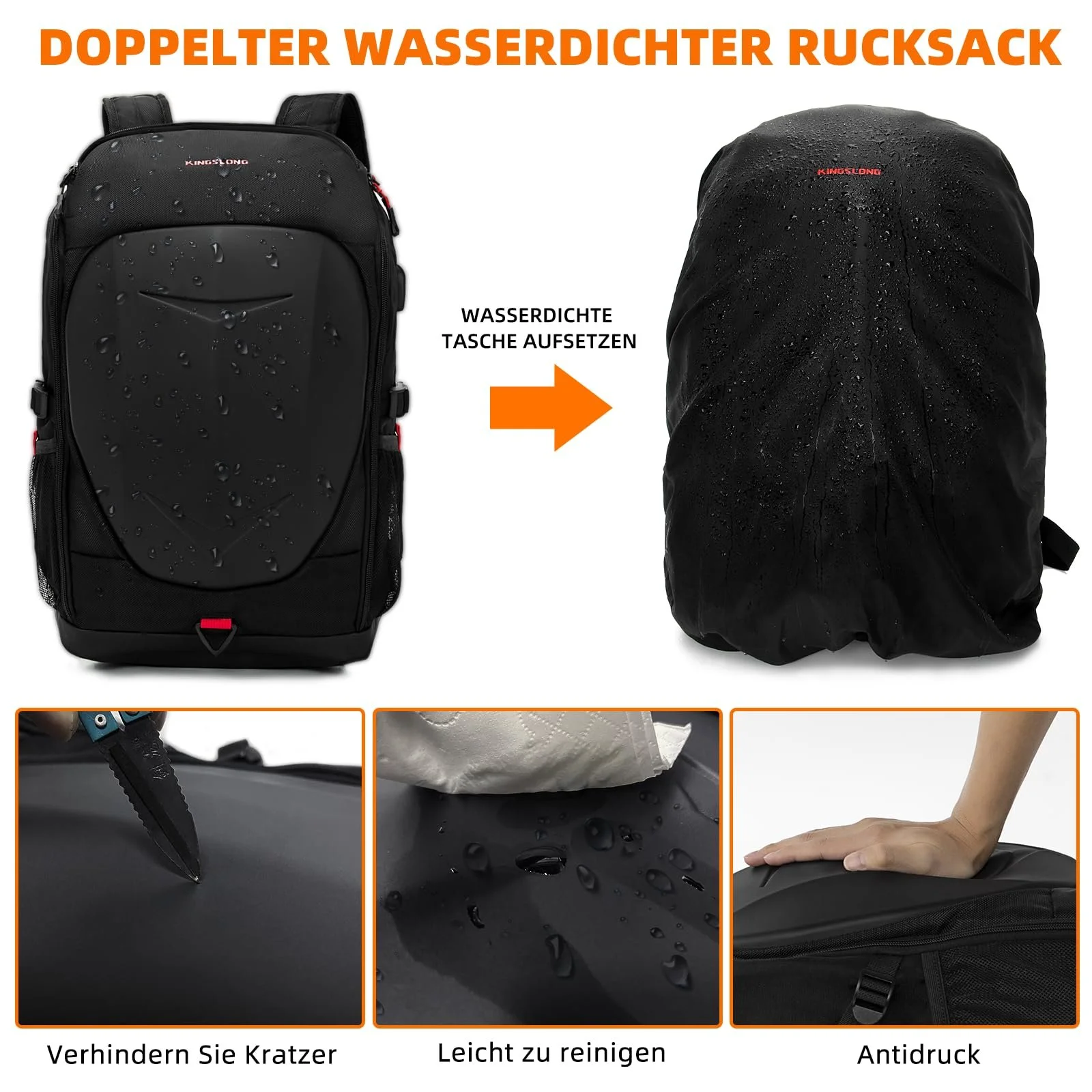 Мотоциклетный рюкзак для ноутбука KINGSLONG 17.3" с жестким корпусом USB Черный, фото №3