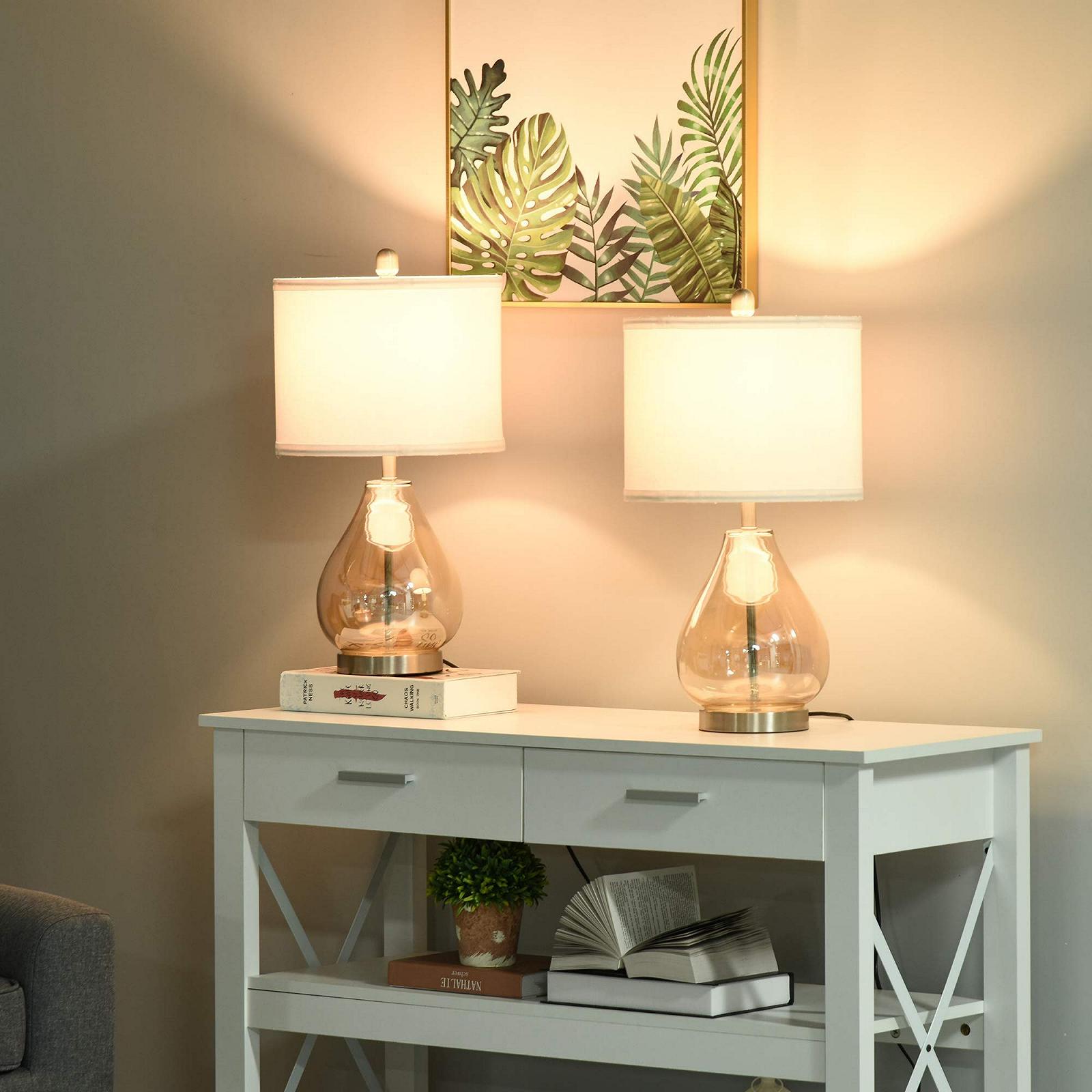 Настільна лампа HOMCOM Набір з 2 шт Лляний абажур Скляні стійки E27 Біла, фото №2