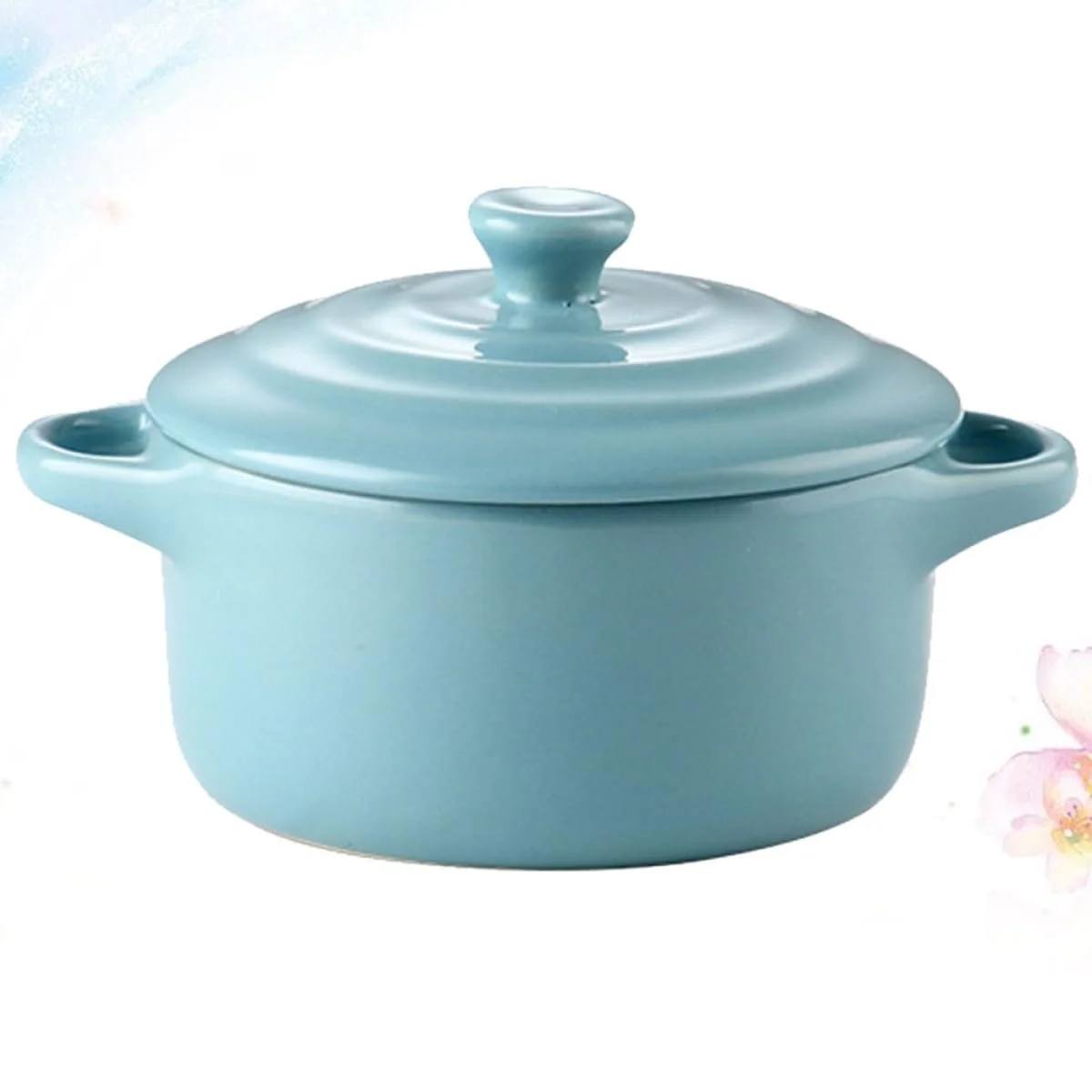 Керамическая миска VALICLUD огнеупорная с двойными ручками и крышкой для микроволновой печи Озерный голубой, фото №7