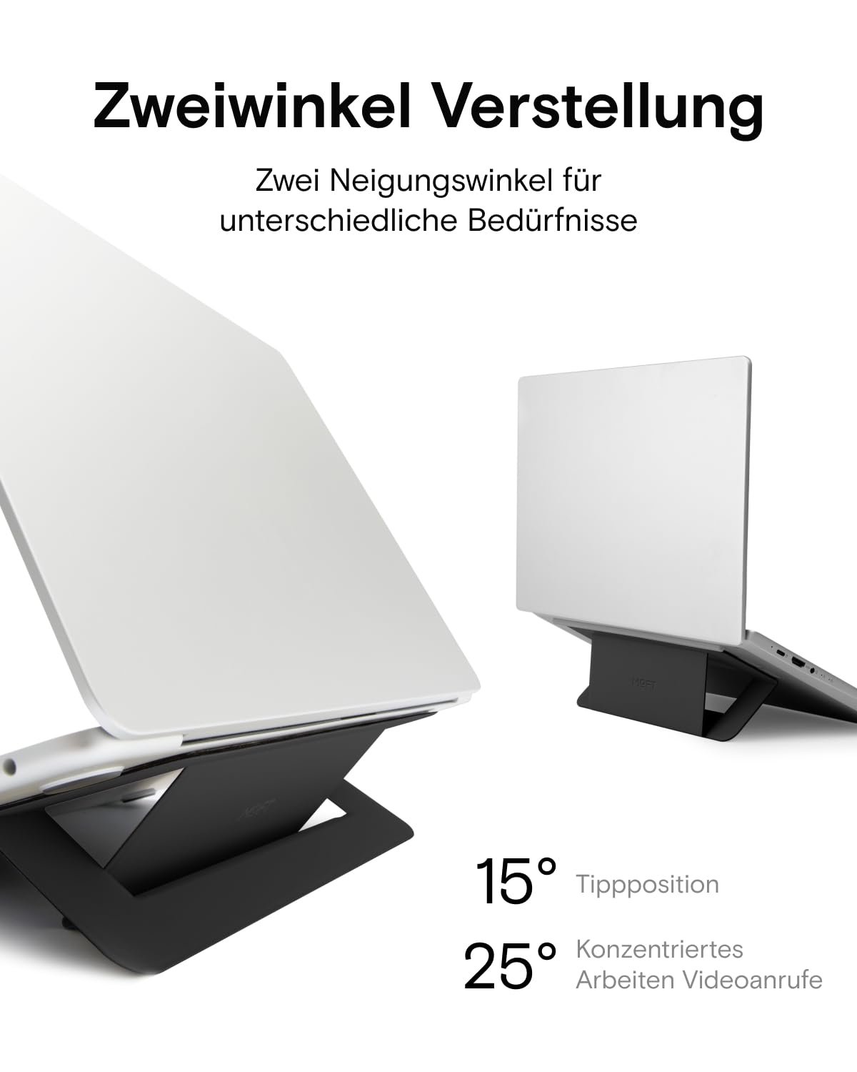 Подставка для ноутбука MOFT Invisible Airflow с открытым дизайном для рассеивания тепла, регулируемым двойным углом, многоразового использования и без остатков, совместима с ноутбуками до 16 дюймов Черный, фото №5