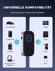 Адаптер Bluetooth 5.3 Glangeh, 3,5 мм Aux, с шумоподавлением, 16 часов в режиме ожидания, для автомобильной аудиосистемы, наушников, динамиков, стереоусилителей synthetic.ua - Фото 1