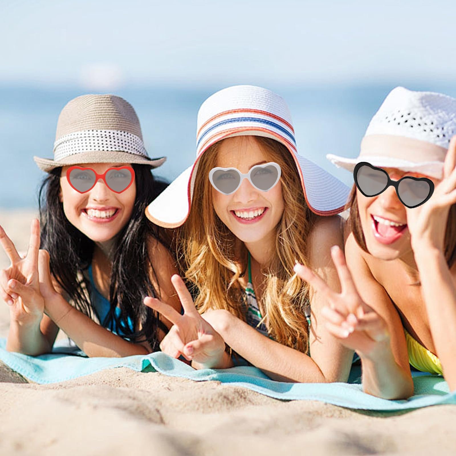 Солнцезащитные очки YNR Набор из 6 Сердце Кошачий глаз Винтажные Красный Белый Черный, фото №5