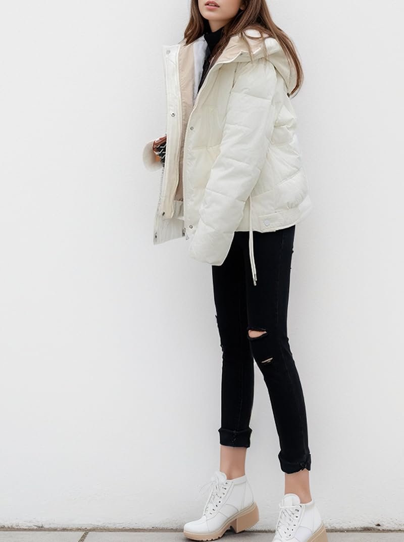 Куртка Suncadmious Жіноча Зимова Коротка Модна Тепла Пухова Куртка З Капюшоном Парка Зимова Куртка Легка Вітро- і Снігозахисна, фото №3