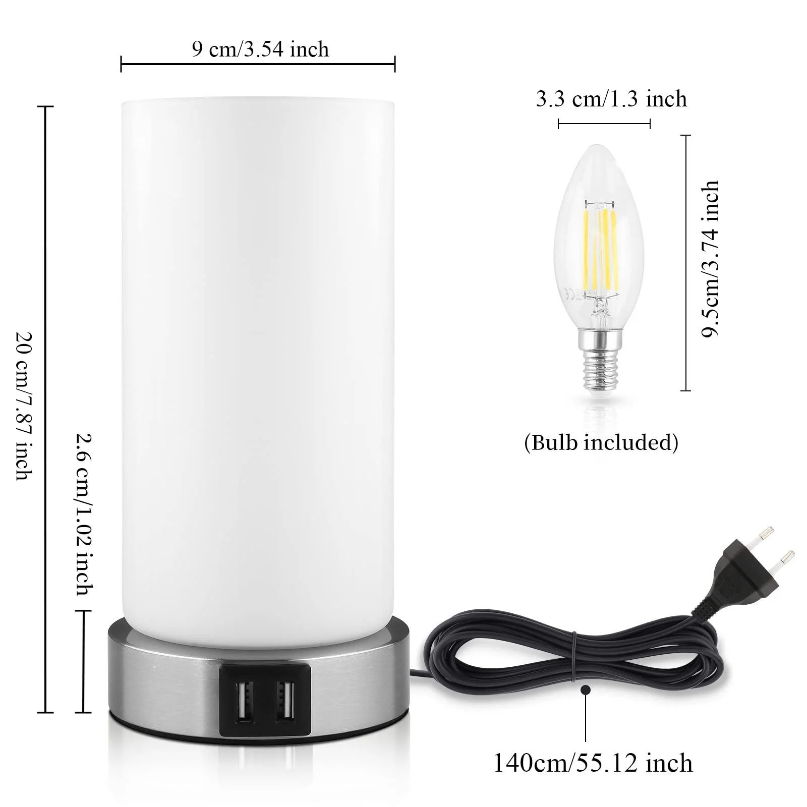 Настільні лампи 2 шт. Modern Touch Dimmable E14 2 USB Warm White, фото №6