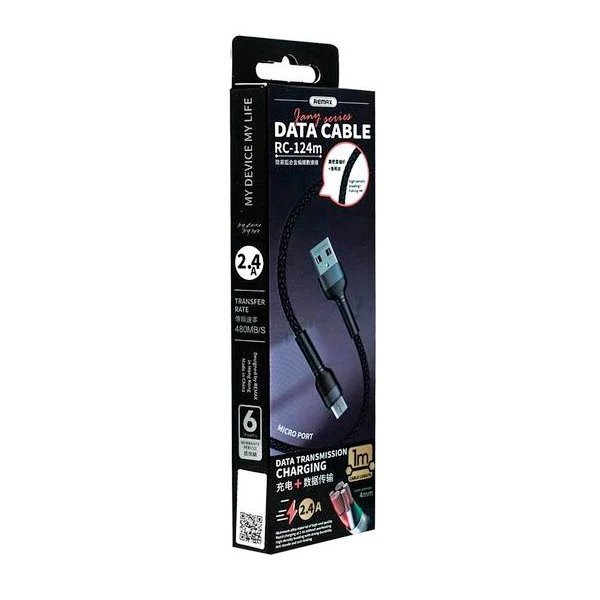 Дата Кабель для зарядки REMAX Jany RC-124m USB 2.0 — micro USB 2.4A Черный (1м), фото №3