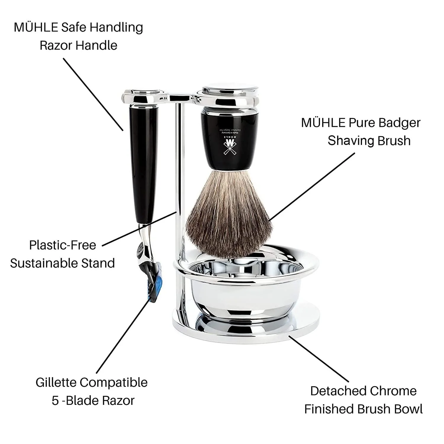 Набор для бритья MÜHLE RYTMO Pure Badger Hair / Fusion 4 предмета Смола Белый/Черный, фото №4 Набор для бритья MÜHLE RYTMO Pure Badger Hair / Fusion 4 предмета Смола Белый/Черный, фото №4