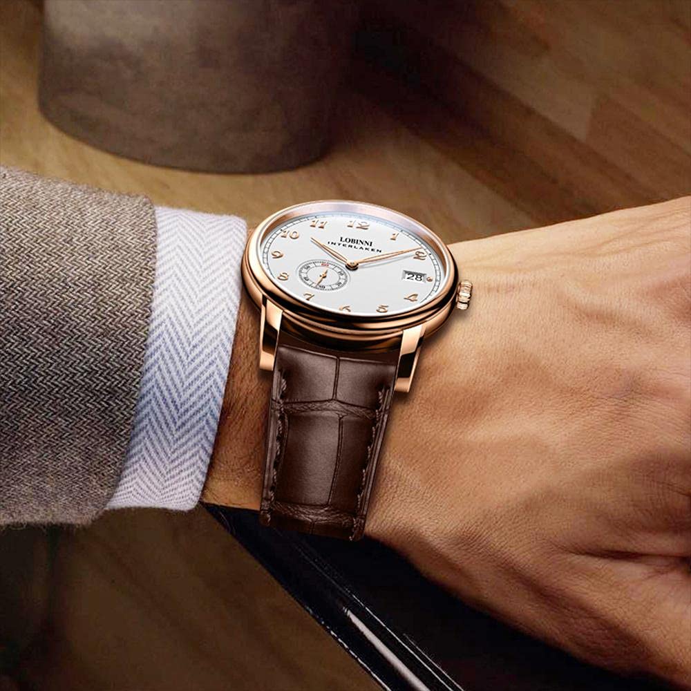 Часы Lobinni Ultra Thin Mechanical Automatic Для мужчин Водонепроницаемые Наручные Стильные Модные Деловые, фото №3