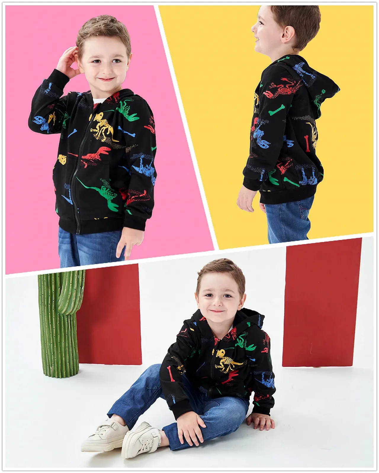 Куртка с капюшоном MIXIDON для мальчиков, детская спортивная куртка на молнии, толстовка с капюшоном для мальчиков с динозавром, 2-11 лет, фото №4