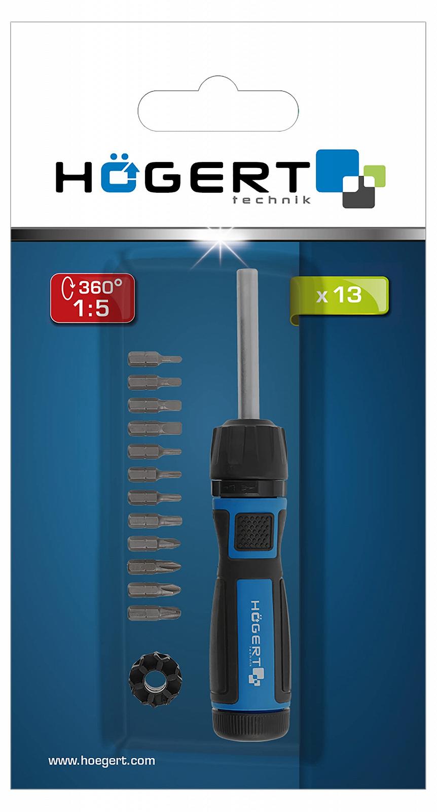 Набір викруток Högert HT1S215 з інноваційною конструкцією з зубчастим колесом дозволяє працювати з передавальним відношенням 1:5 або 1:1, фото №3