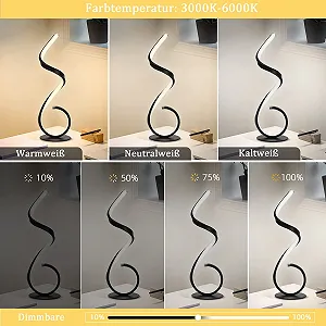 Настольная лампа LED спиральный дизайн, 22 Ватт, с регулировкой яркости, 3 режима цвета, 10 уровней яркости, черная synthetic.ua - Фото 1