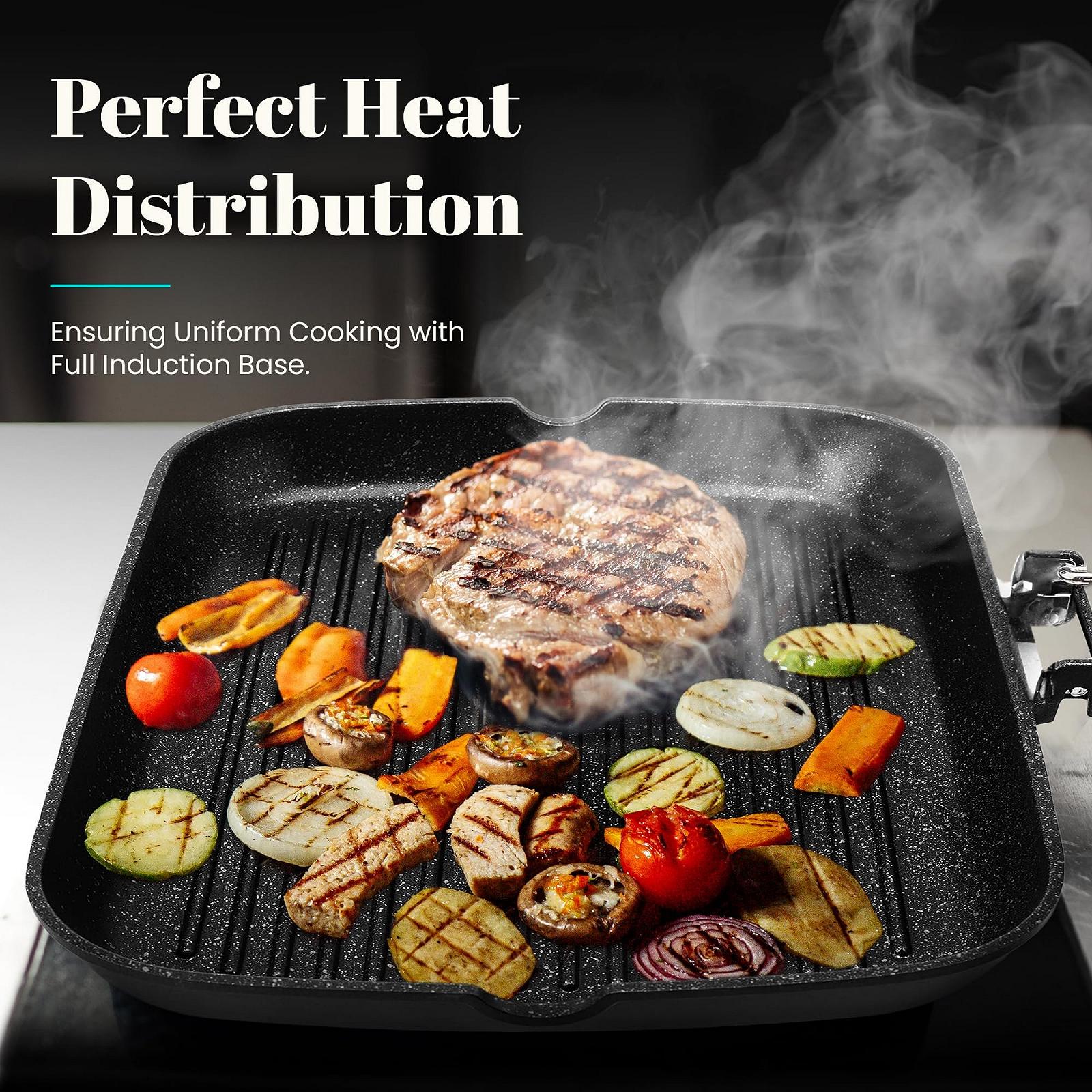 Сковорода-гриль WECOOK! Ecochef Titanium Stripe індукційна, 34 x 24 см, 5 шарів, Quantanium, кований алюміній 5 мм, ручка з нержавіючої сталі, фото №5