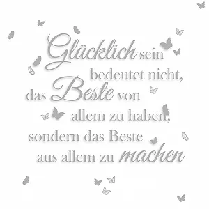 Наклейка на стіну YX005 Цитата Glücklich sein Метелики 100 x 81 см Сірий - Фото 1
