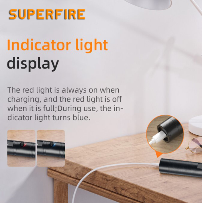 Фонарик лазерный аккумуляторный J02 SuperFire 200mAh, фото №9