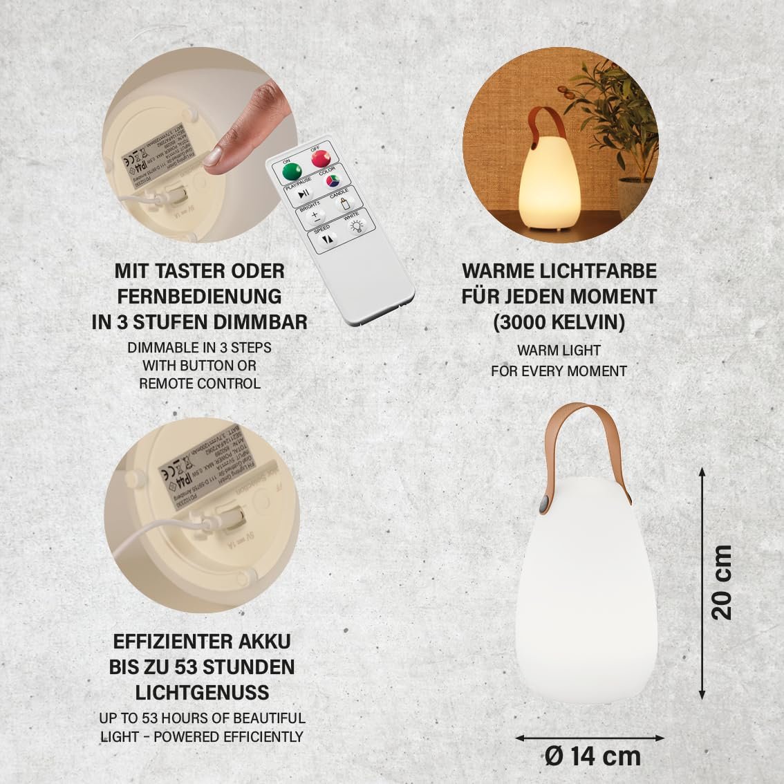 Настільна лампа акумуляторна FHL easy! Ruby пульт дистанційного керування 3 рівні яскравості RGB 7 рівнів до 50 годин 1x LED 0,8 + 0,7 Вт 55 лм 3000 К біла 850142, фото №8