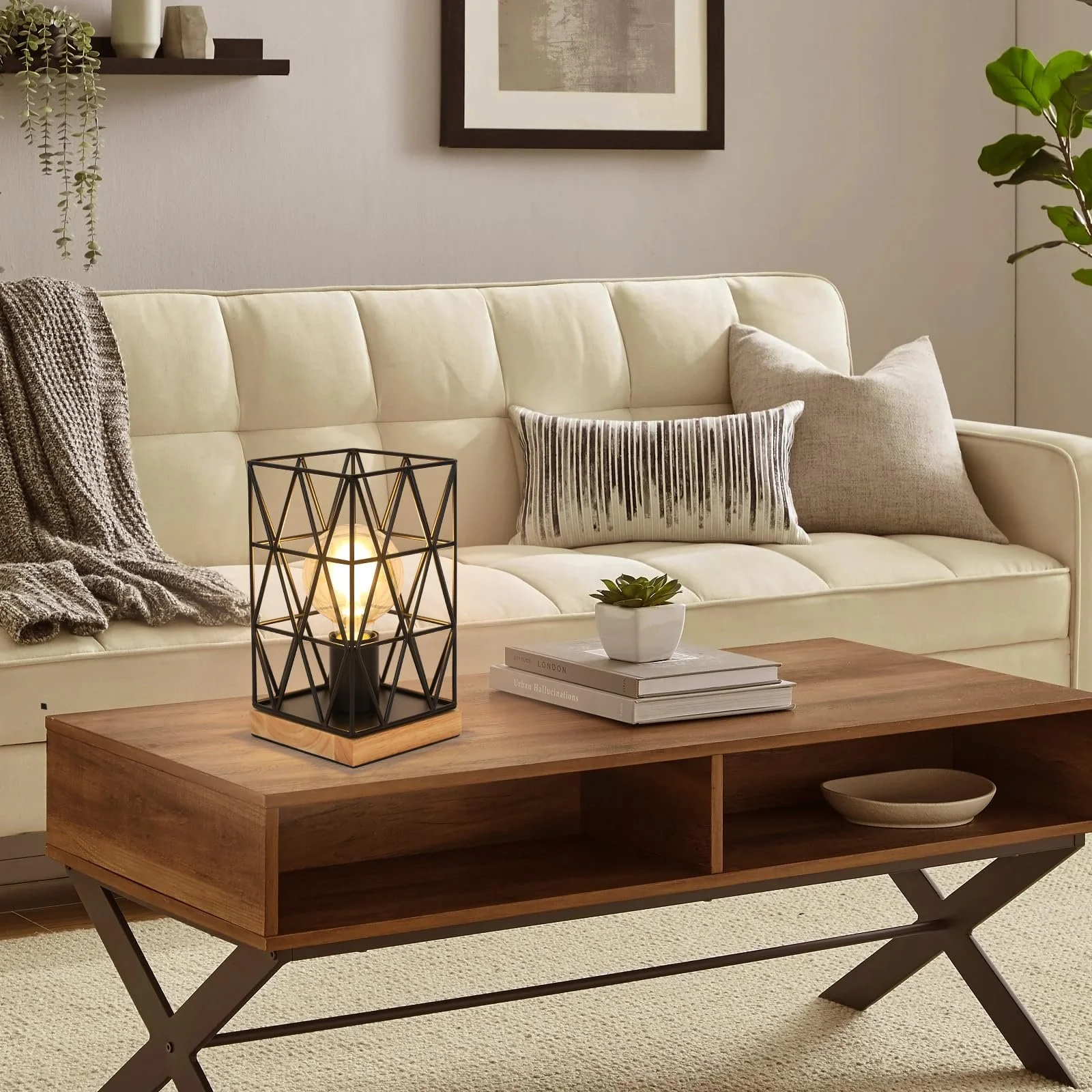 Настільна лампа Dorlink Vintage E27 Металева Клітка Індустріальна Дерев'яна основа Чорна, фото №7