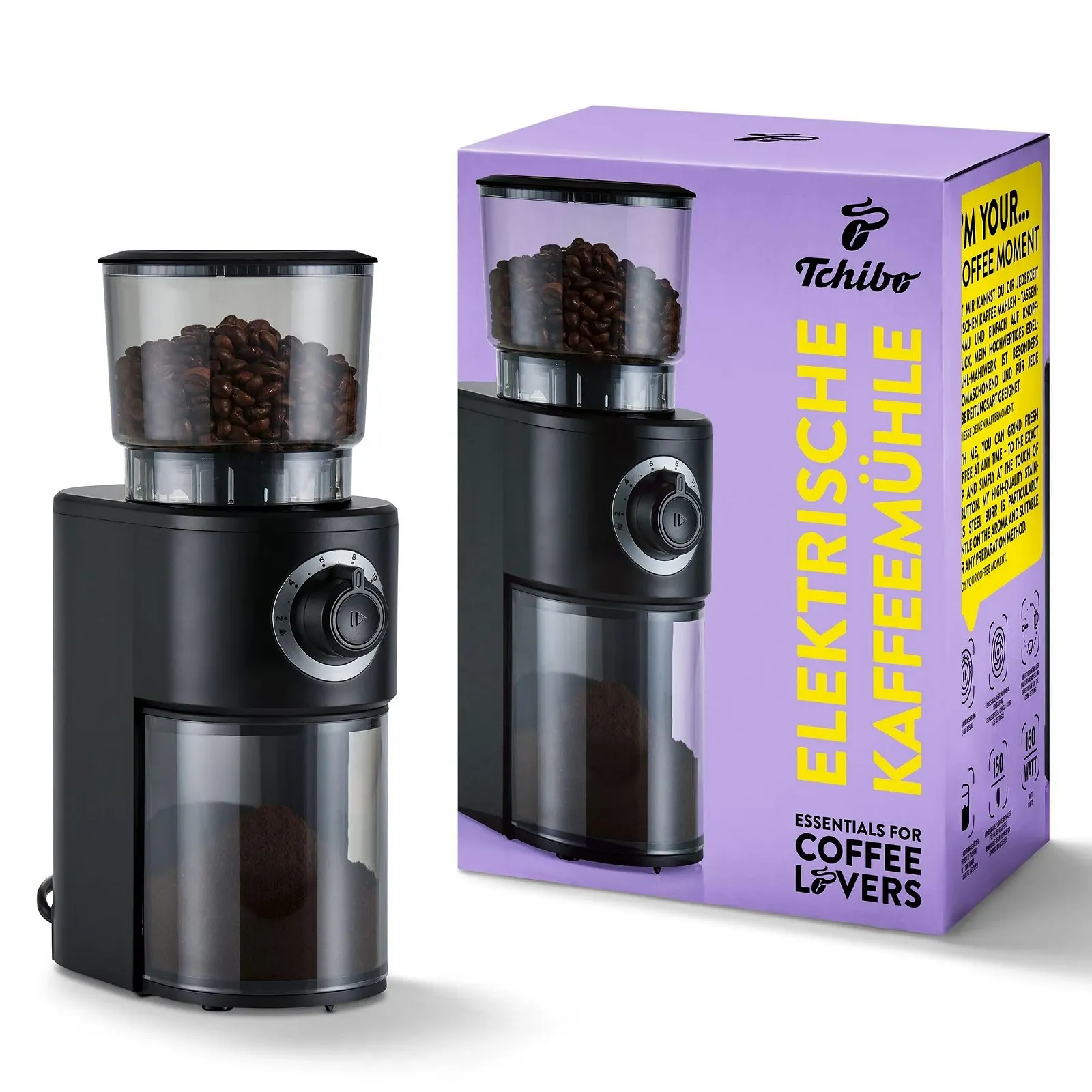 Електрична кавомолка Tchibo, Чорний/Сріблястий, фото №3
