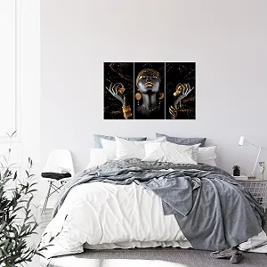 Картина на стіну Runa Art African Woman XXL 120 x 80 см 3 частини Чорна Золота synthetic.ua - Фото 1