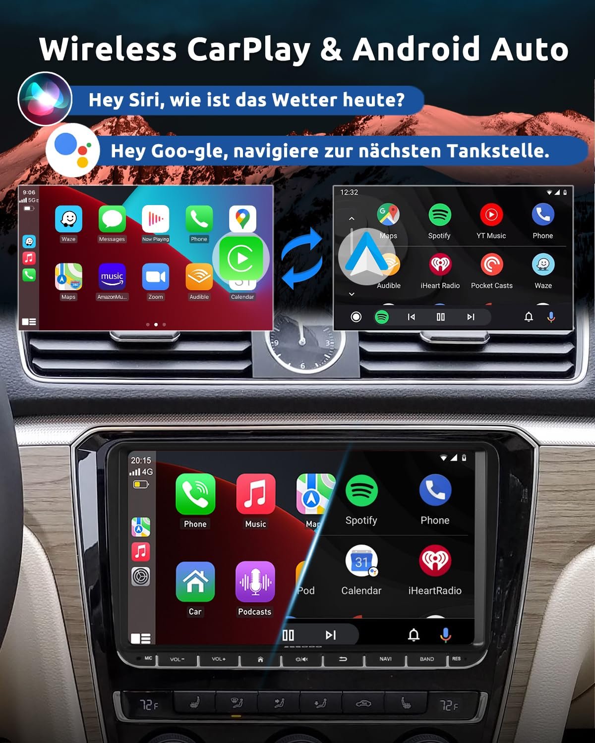 Автомагнітола Essgoo для VW Golf 5 6 Touran B6 EOS Tiguan Polo 4+64G Carplay 9 дюймів Android 14 Бездротова, Bluetooth, GPS, RDS, навігація, Mirror Link, FM, SWC, фото №4