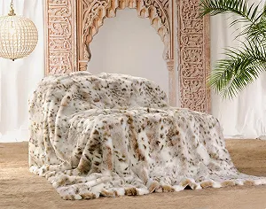 Меховое Одеяло Snow Leopard искусственный мех в 5 размерах, Плед, Покрывало или Меховая Подушка (150 x 200 см) - Фото 1