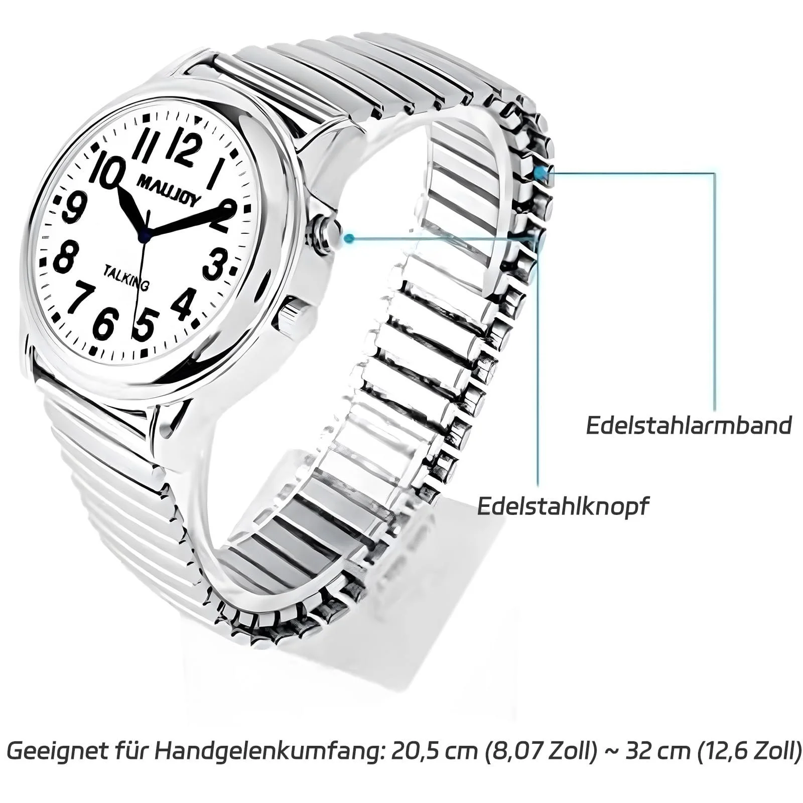 Говорящие часы MAUJOY женские, на немецком языке I Объявление даты и времени I Для слепых, пожилых людей и людей, страдающих деменцией, стиль 3, Classic, фото №6 Говорящие часы MAUJOY женские, на немецком языке I Объявление даты и времени I Для слепых, пожилых людей и людей, страдающих деменцией, стиль 3, Classic, фото №6