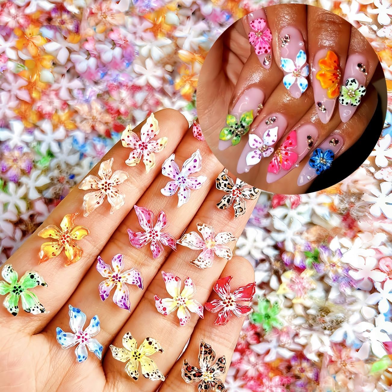 Квітка Лілія Пачка з 60 різнокольорових желеподібних м’яких клейких прикрас для нігтів 3D, фото №1