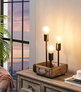 Настільна лампа EGLO Wootton 3-лампова Вінтажна Дерево та Метал E27 Коричнева та чорна synthetic.ua - Фото 1