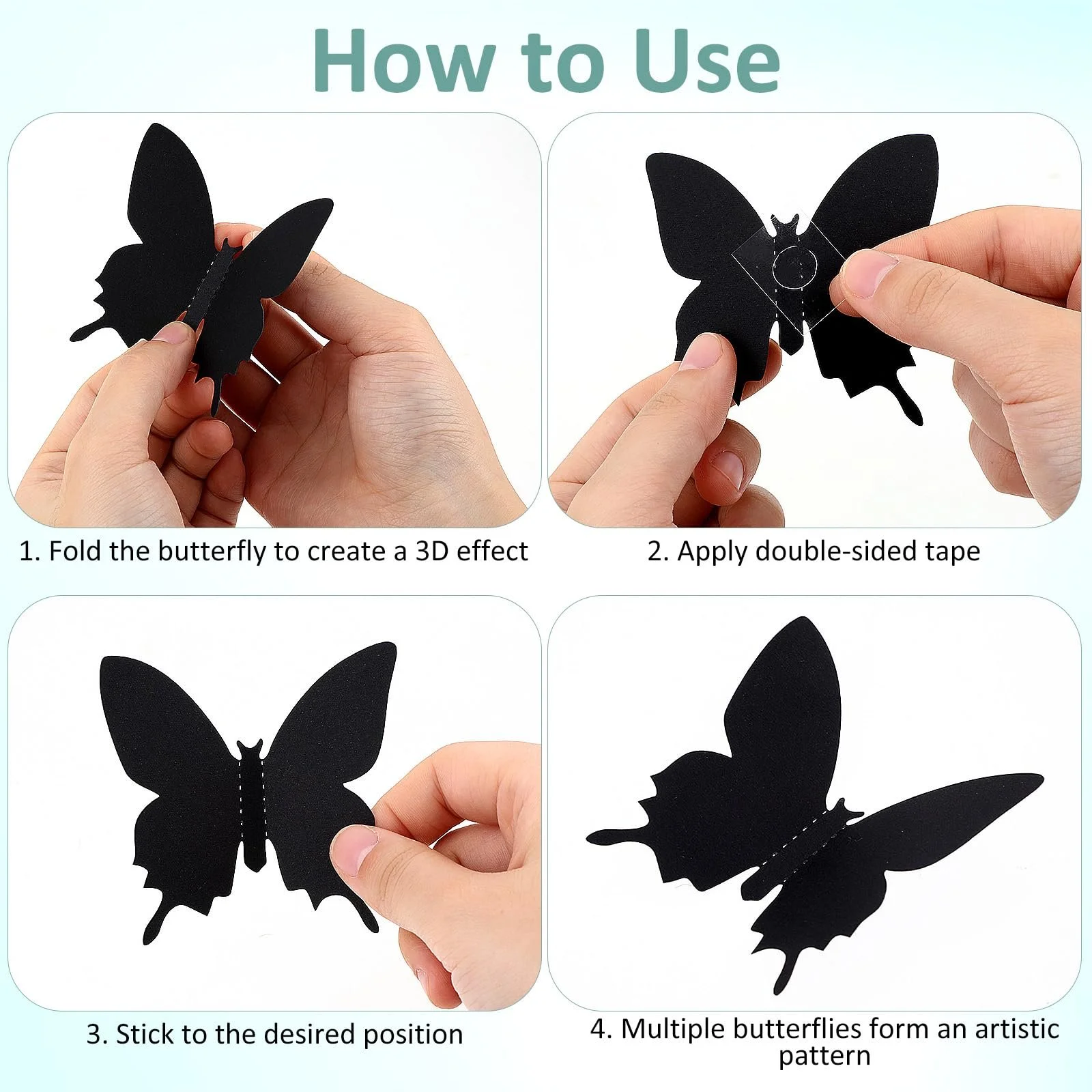 Набір наклейок на стіну 3D Метелики 48 штук Чорний, фото №4 Набір наклейок на стіну 3D Метелики 48 штук Чорний, фото №4