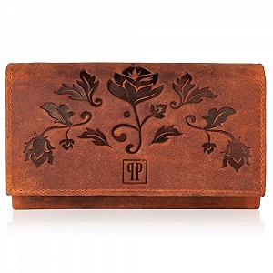 Кошелек Paolo Peruzzi T-44 Кожаный Большой Женский С Множеством Отделений Vintage с RFID оранжевый Retro - Фото 1