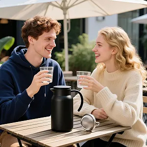 Термос RANJIMA 1 литр с фильтром-сеткой, нержавеющая сталь, колба для кофе с помпой, съемный, для горячего кофе, чая, молока, для зимних путешествий, дома, офиса, кемпинга synthetic.ua - Фото 1