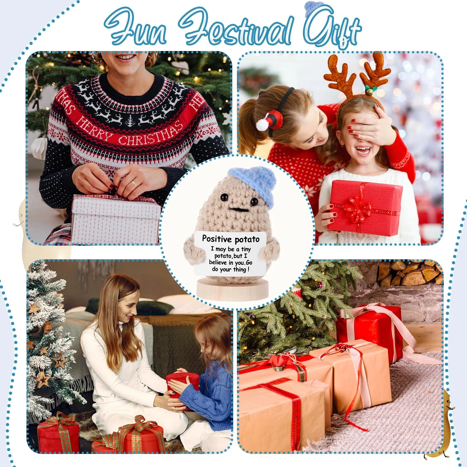 Funny Positive Potato 9 см Вязаная картошка с картой поддержки (Голубая шапка), фото №7 Funny Positive Potato 9 см Вязаная картошка с картой поддержки (Голубая шапка), фото №7