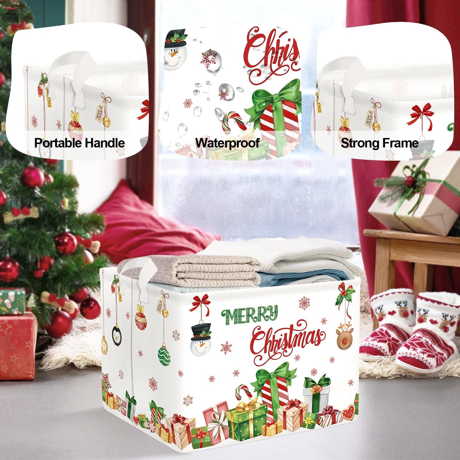 Корзина для игрушек Тип HUUMONSS Reindeer на Рождество для мальчиков и девочек, водонепроницаемая, белый, 36 л, фото №4