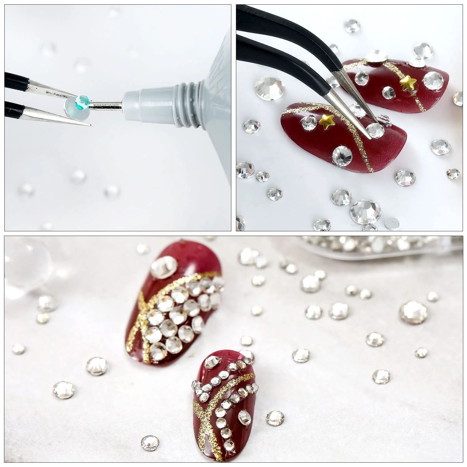 Стразы Плоская задняя часть Зеленый SS6~SS20 Кристаллические бриллианты для маникюра и макияжа лица Блестящие круглые с пинцетом и ручкой для подбора (Набор SS6~SS20), фото №5