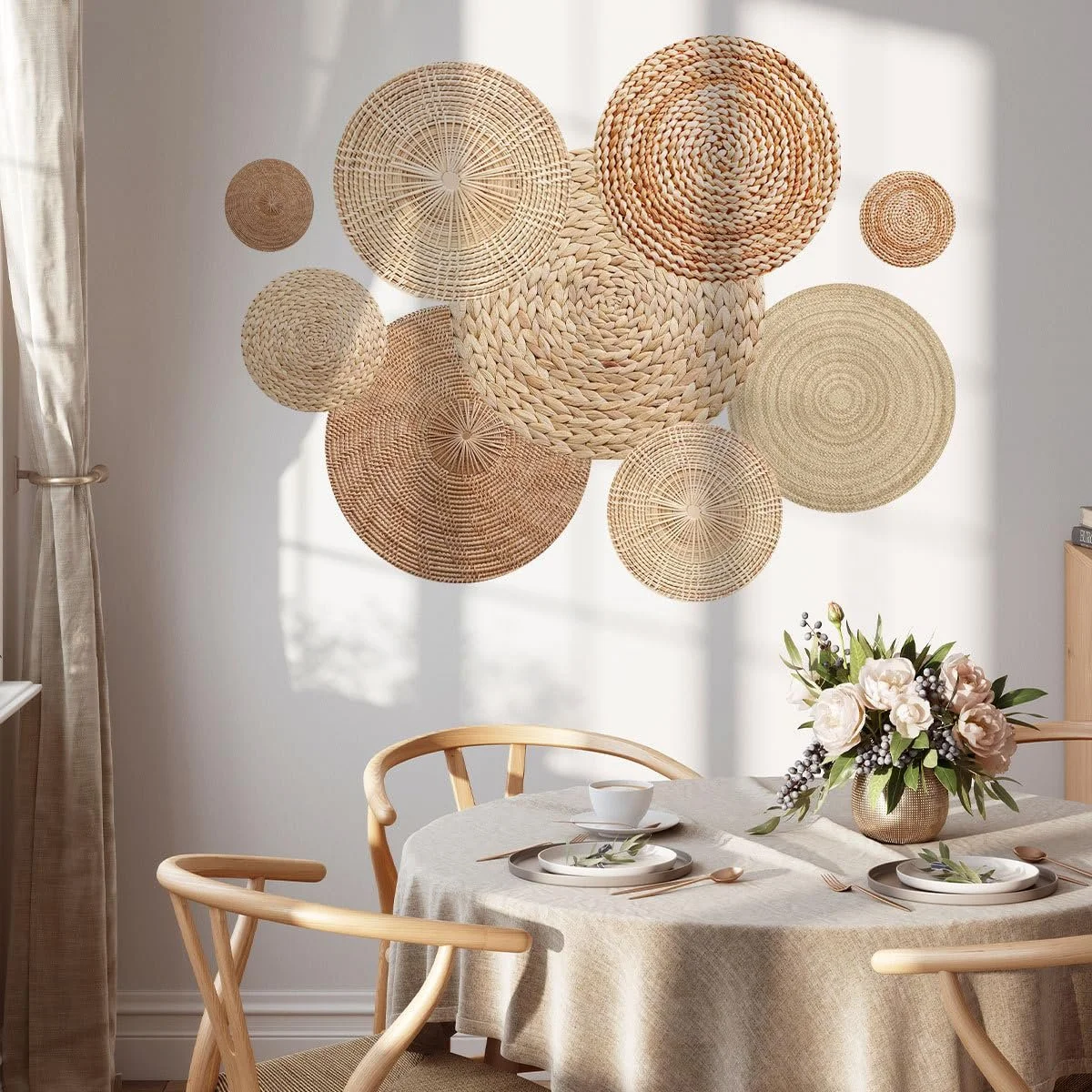 Наклейка на стіну Runtoo 3D Effect Basket Boho Circles Vintage, фото №1