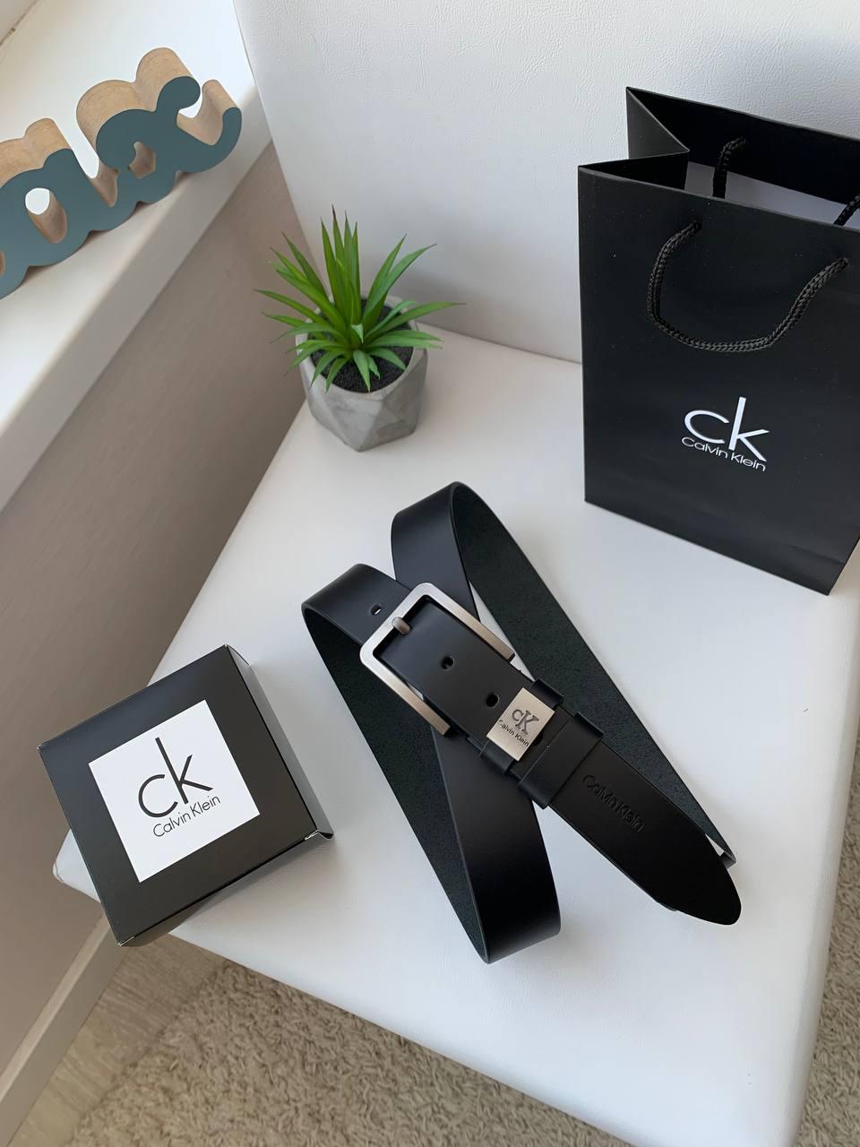 Чоловічий шкіряний ремінь Calvin Klein універсальний пояс із натуральної шкіри чорний у подарунковій упаковці, фото №1