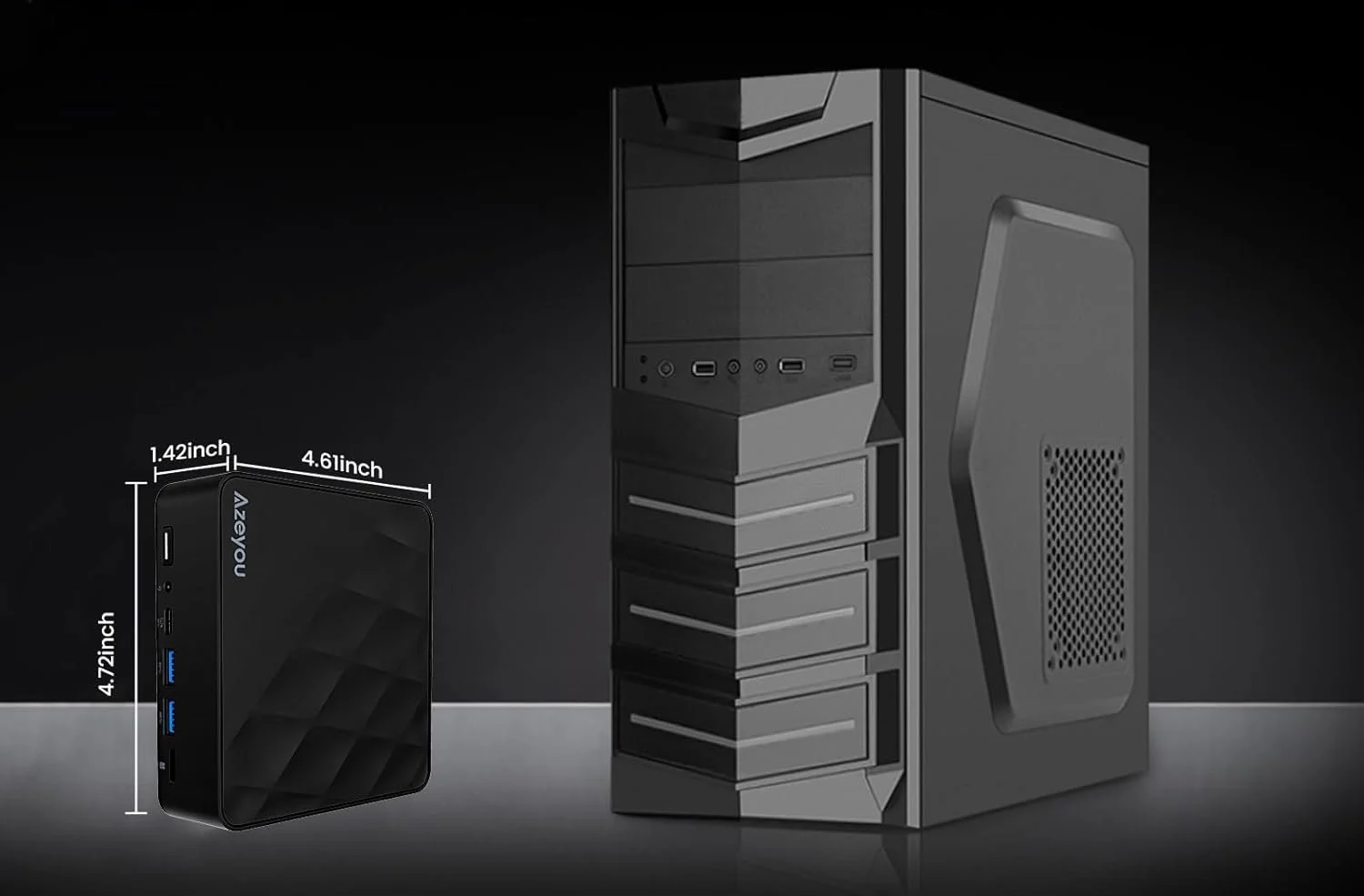 Міні ПК Azeyou / Intel N100 / RAM 16GB / SSD 512GB / 2 x HDMI / 2 x LAN / Wi-Fi 6 / Bluetooth 5.2 / Windows 11 / Чорний, фото №3