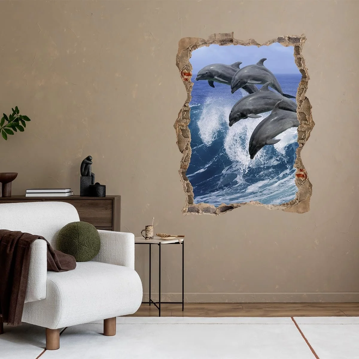 Наклейка на стіну DW000033 Дельфіни в морі 60 см x 78 см Коричневий камінь, фото №2