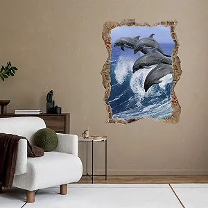 Наклейка на стіну DW000033 Дельфіни в морі 60 см x 78 см Коричневий камінь synthetic.ua - Фото 1